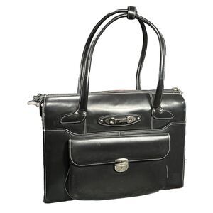 McKleinBlack Leather Laptop Briefcase 4 Compartment Gold‎ Lining Silver Hardware